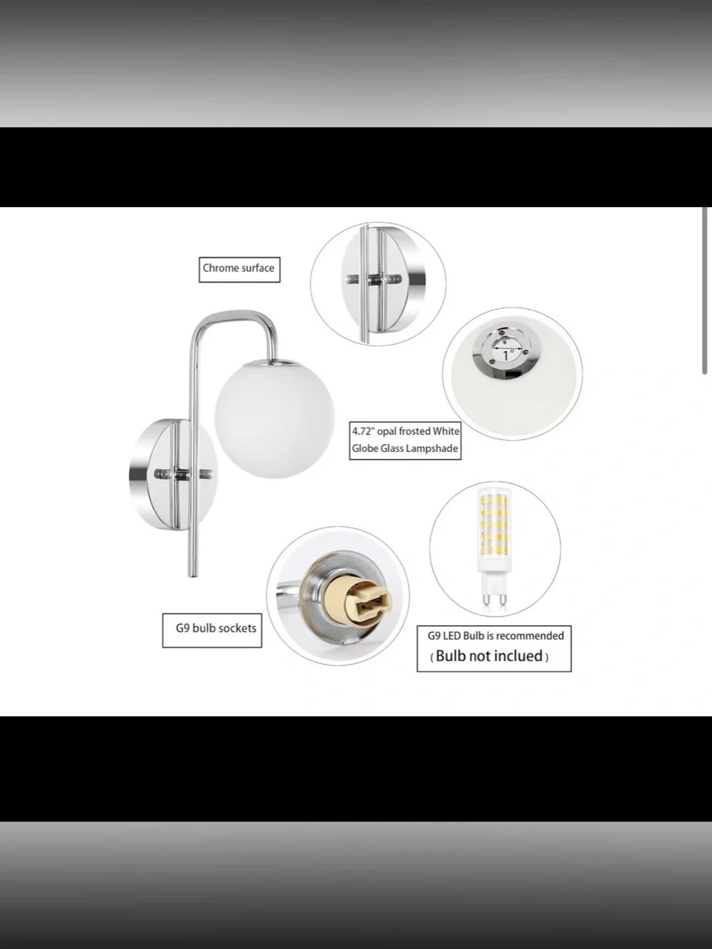 Mid Century Modern Globe Wall Sconce Set of 2 – Chrome Vanity Light